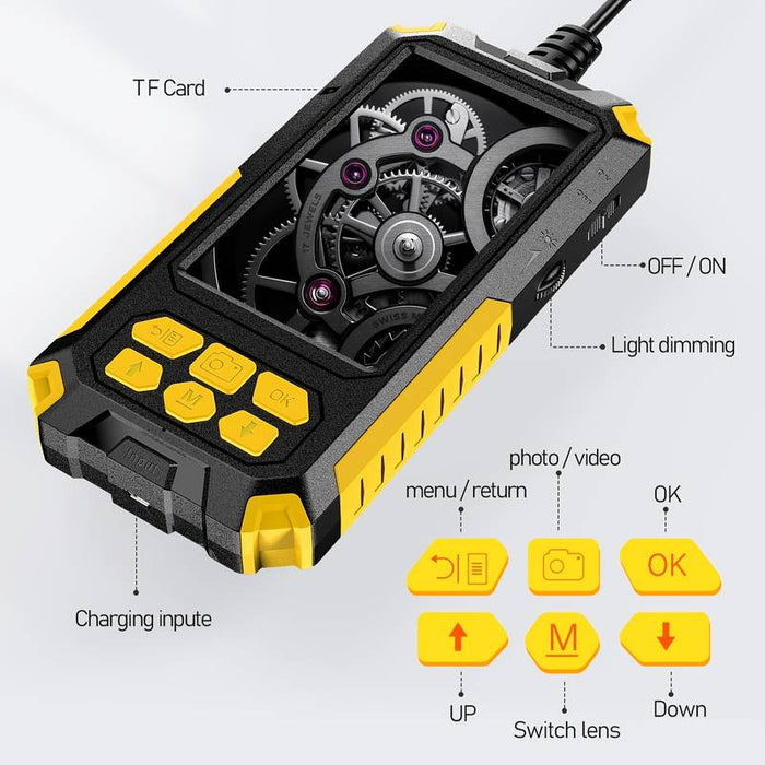 Double Endoscope Camera - 4K HD, IPS 4.5 hüvelyk képernyő, 5M kábel, 9 LED -es lámpák, IP68