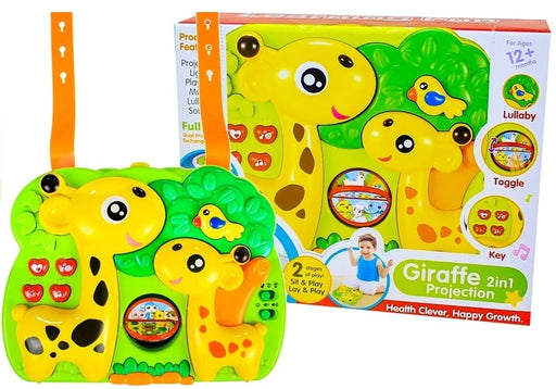 Jucarie cu efecte sonore si proiector pentru bebe, in forma de girafa