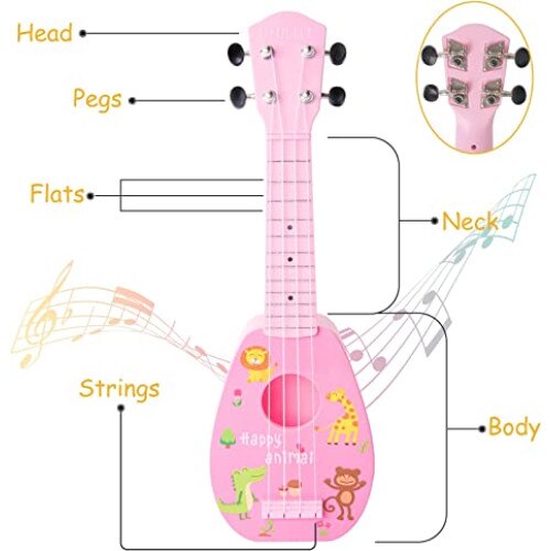 Pink Andowl Guitar, για αγόρια και κορίτσια, παιχνίδι, 3 χρόνια, λειτουργία μάθησης