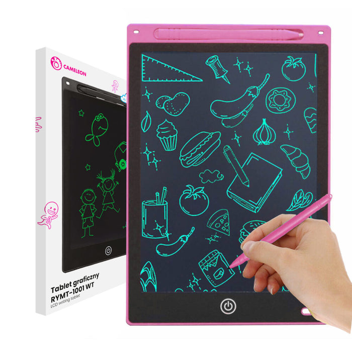 Детски графичен таблет, 12 "дисплей, с бутон за заключване и изтриване, химикалка, розово