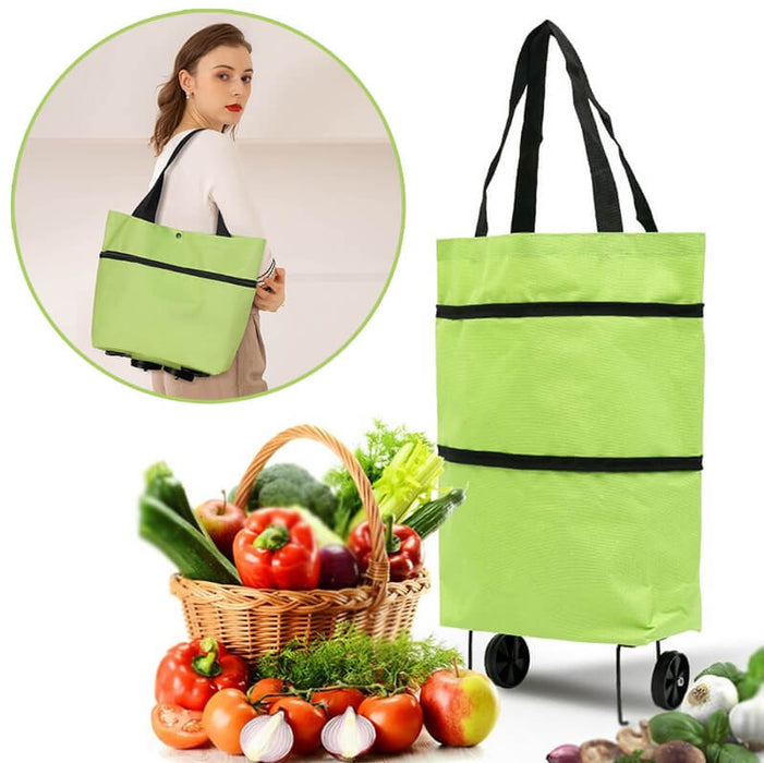 Carucior - geanta pentru cumparaturi, cu 2 Roti, Pliabil, Material Impermeabil, Verde