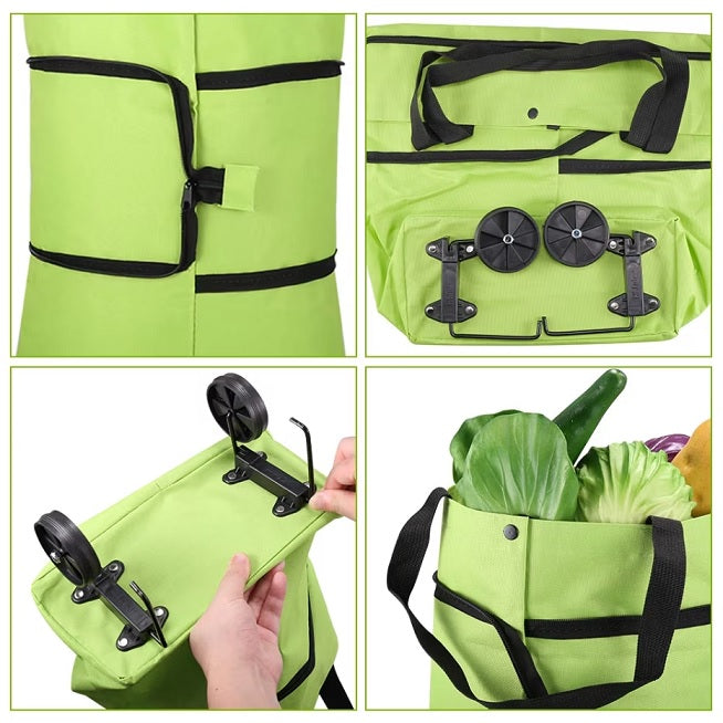Carucior - geanta pentru cumparaturi, cu 2 Roti, Pliabil, Material Impermeabil, Verde