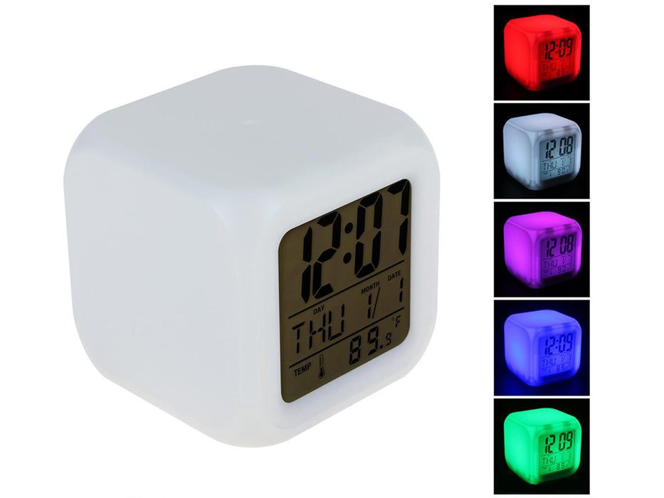 Включен часовник за алармен куб, календар и термометър, 7 взаимозаменяеми цвята
