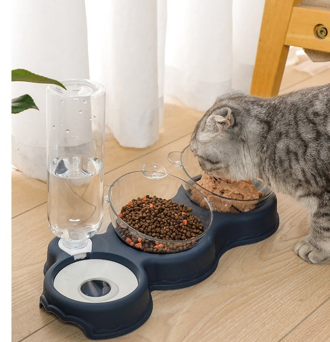 Dupla tál az élelmiszer- és víz adagolóhoz macskák számára, 0,5 liter tartály, 15 fokos dőlés, szürke
