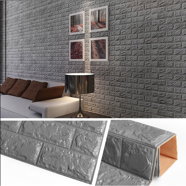 Ρυθμίστε 5 x 3D πλάκες ασημένια τούβλα αυτοκόλλητα - Εσωτερικό διακοσμητικό αυτοκόλλητο 70 x 39 cm