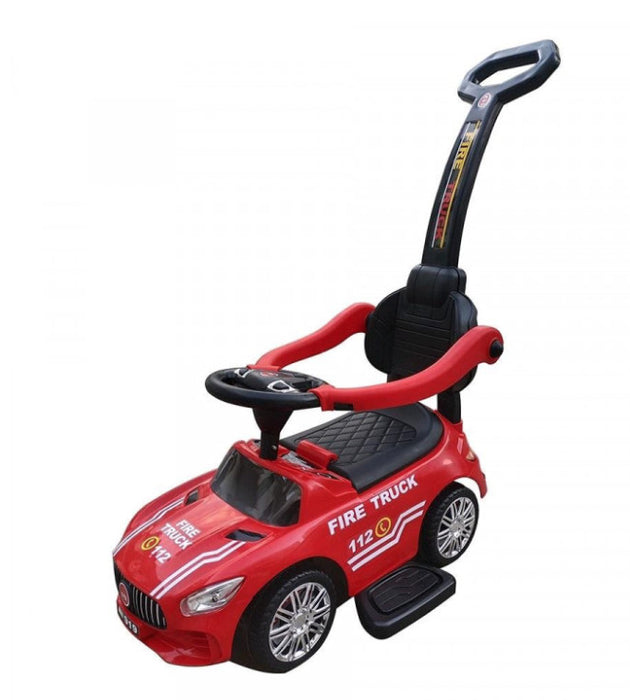 Masinuta premergator de pompieri, ride on, cu maner parental, Baby Mix, rosu