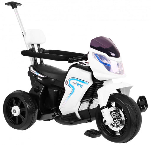 Motocicleta electrica cu pedale si maner parental, alb