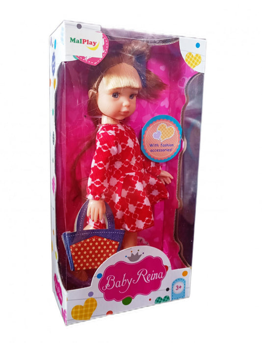 Papusa Baby Reina cu rochita rosie, MalPlay, 24 cm