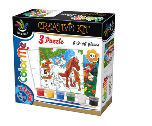 Set 3 puzzle-uri de colorat D-Toys - Color Me, 6/9/16 piese