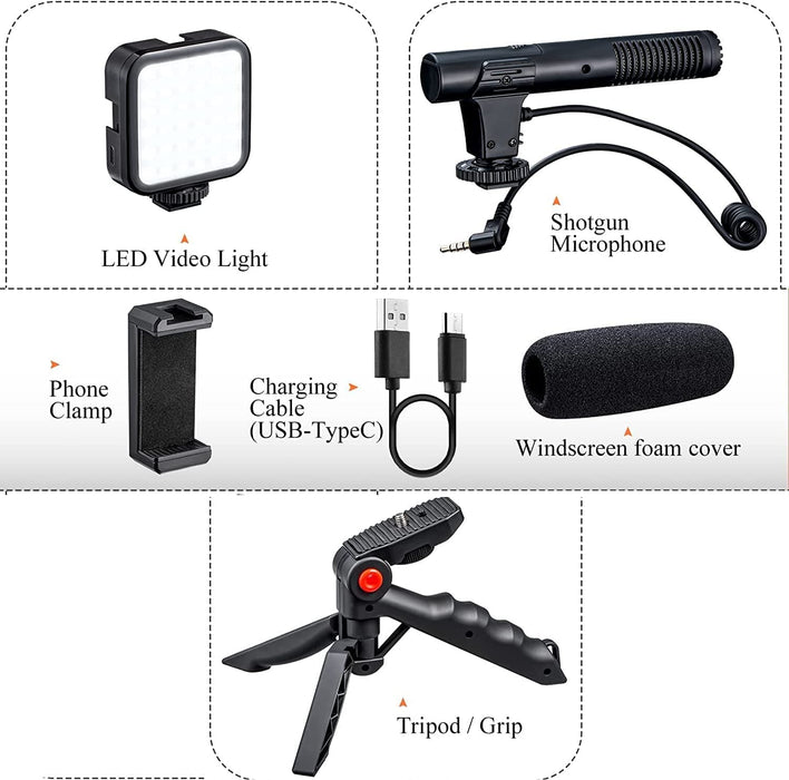 Telefonos támogatás LED, mikrofon és állvány lámpa segítségével - vlogging vagy podcastok