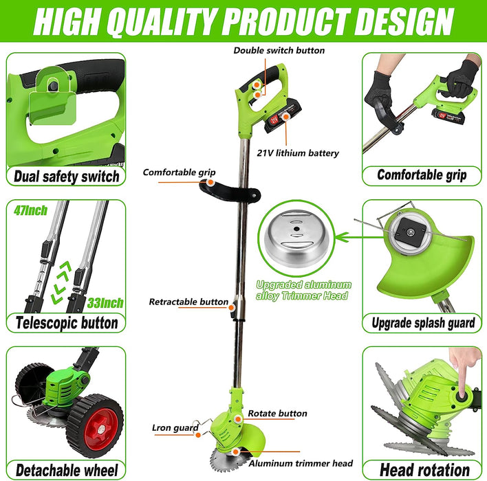 Motocoasa Electrica cu 2 Acumulatori 24V, 1300mAh