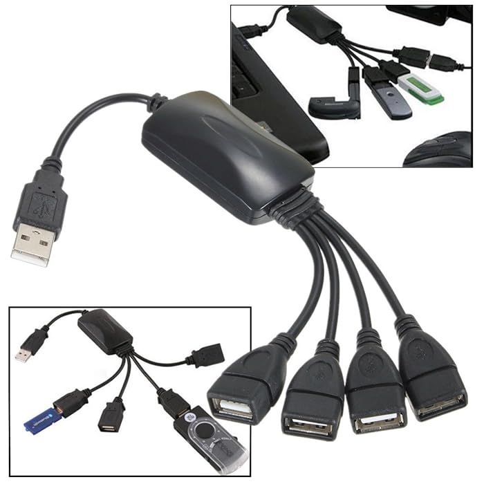 Hub USB 2.0 με 4 θύρες, USB διαχωριστή, υψηλής ποιότητας, μαύρο