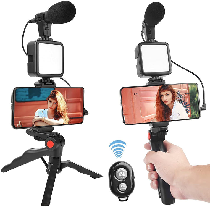Suport Telefon cu Lampă LED, Microfon și Trepied - Vlogging sau Podcasturi