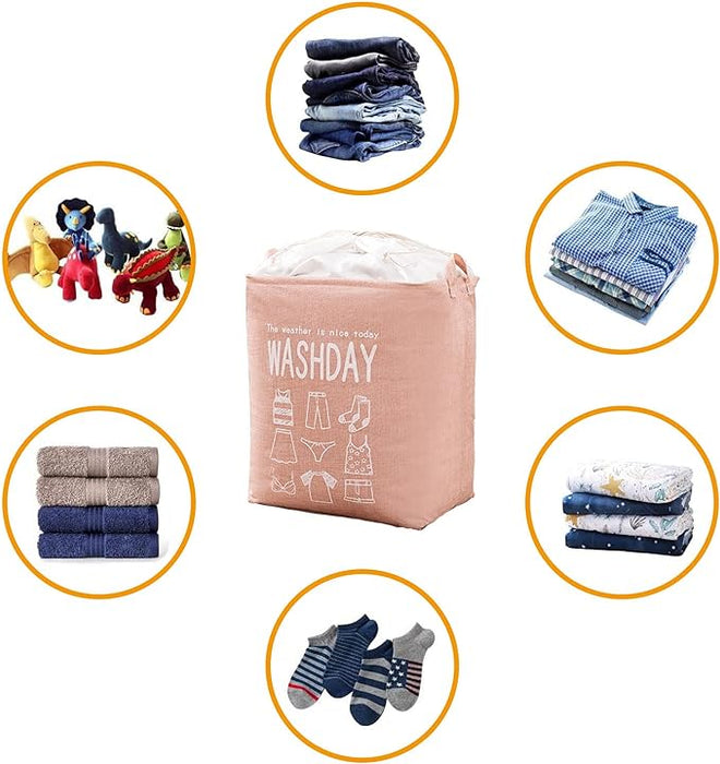 Сгъваема кошница за съхранение за пране или играчки, капацитет 70 L, полиестер, бледо розово