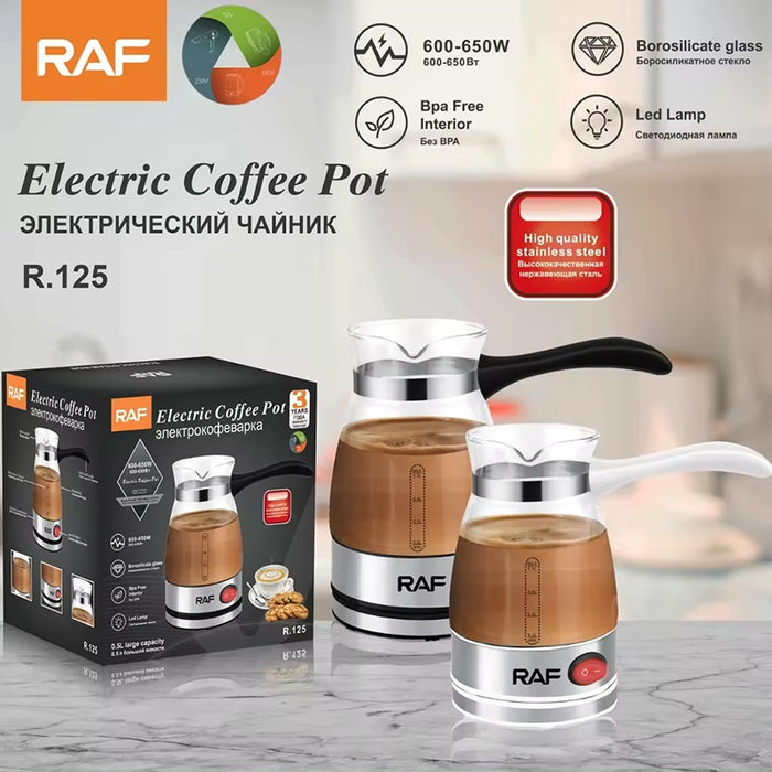 Elektromos kávéfőző, RAF R125, 650W, 500 ml, üveg/fehér tartály