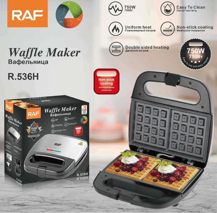 Aparat de Facut Gofre, RAF R536H, 750W, Reglarea Automata a Temperaturii, Negru-Argintiu