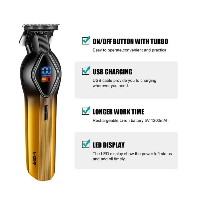 V-921 Professional Trimmer, Wireless, με 7 αξεσουάρ, 4 απομακρυσμένα, μαύρο χρυσό