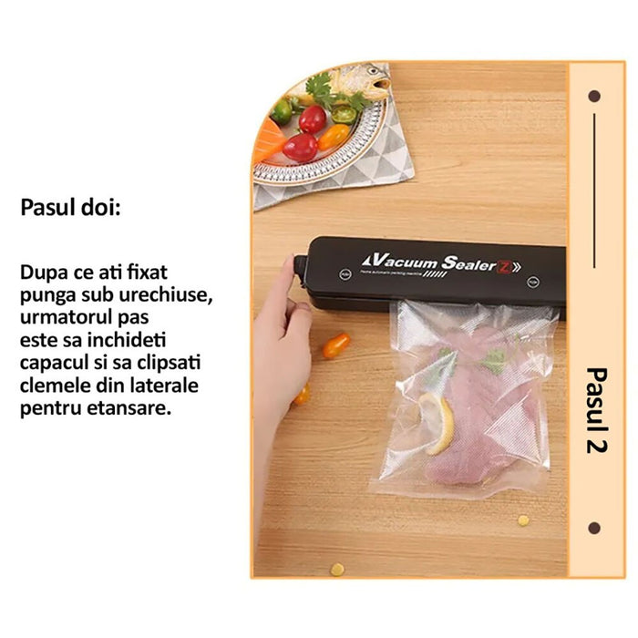 Aparat de vidat si sigilat cu vacuum pentru carne, legume, fructe si alte alimente + 55 de pungi pentru vidat