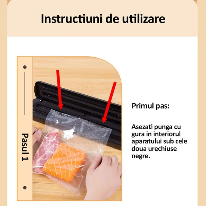 Aparat de vidat si sigilat cu vacuum pentru carne, legume, fructe si alte alimente + 55 de pungi pentru vidat