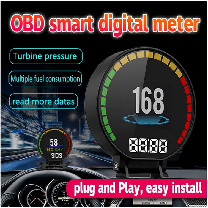 Aparat diagnosticare si afisaj informatii bord pe parbriz, digital OBD2 de tip HUD, cu alarme, negru