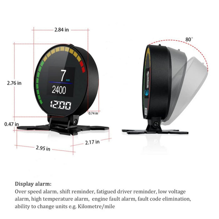 Aparat diagnosticare si afisaj informatii bord pe parbriz, digital OBD2 de tip HUD, cu alarme, negru