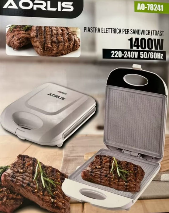 Aparat electric 3 in 1, pentru prajit paine, sandwichuri sau fripturi, 1400W, alb