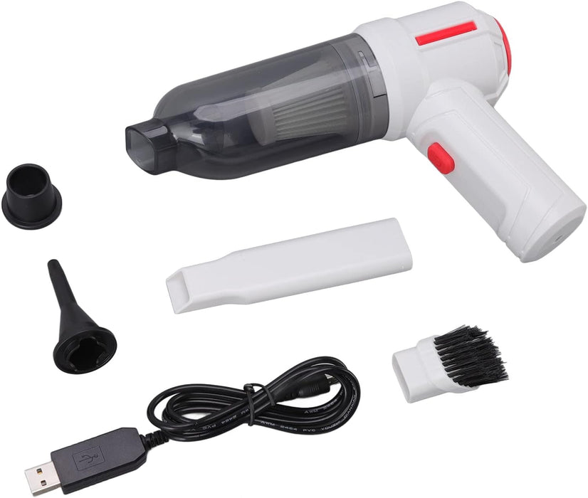 Aspirator mic de mana, 120W putere, portabil, fara fir pentru masina sau casa, reincarcabil cu USB, cu 3 accesorii, alb