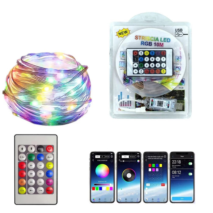 RGB LED sáv, távirányító, alkalmazás szerinti alkalmazás, USB, 10m, fehér