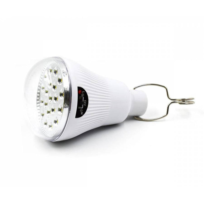 Bec LED GR-020 cu panou solar, 5W, carlig, portabila, IP65, reincarcabila cu USB, pentru camping, lumina alb rece