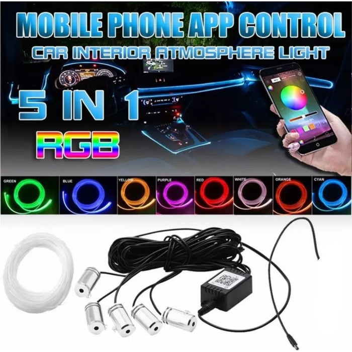 Kit 5 LED ленти, RGB автомобилни светлини, приложение на телефон