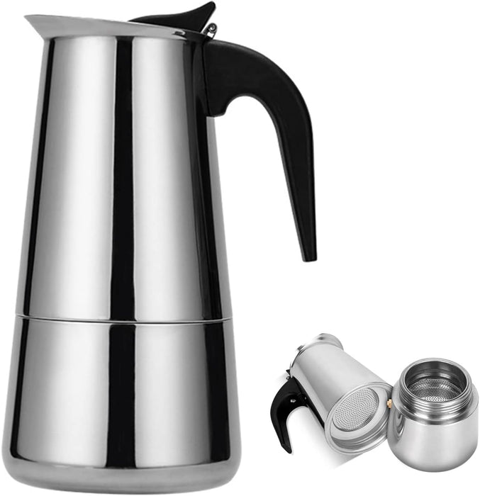 Cafetiera inox pentru aragaz, capacitate 6 cesti 300ml, argintiu