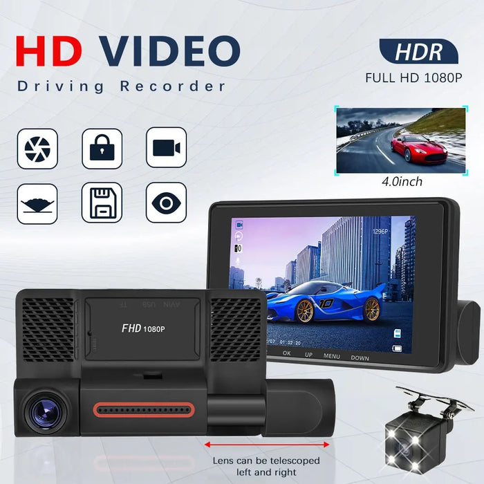 Tripla Auto DVR камерата, дисплей 4 ", пълен HD 1080p, ъгъл 170 °, черен