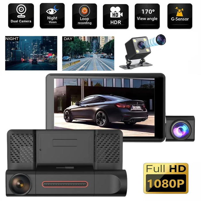 A Tripla Auto DVR kamera, 4 ", teljes HD 1080p, 170 ° szög, fekete