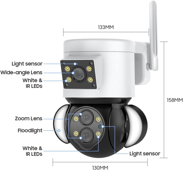 Camera de supraveghere 4K HD SX921, 10X Zoom, 4MP, senzor de miscare, IP65, alb cu negru