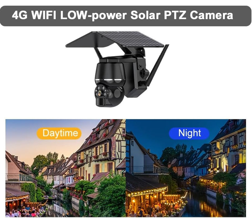 Camera de supraveghere solara SIM 4G 4MP, de exterior, cu senzor miscare si panou solar, IR, negru