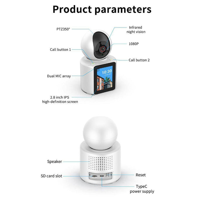 Baby Monitor-típusú megfigyelő kamera, 2,8 "HD, IR, Bluetooth, Wi-Fi, Mozgás észlelése és sírása, Alba