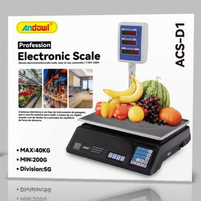 Cantar electronic comercial ACS-D1, max. 40kg, pentru magazine, digital, afisaj LCD, negru-argintiu