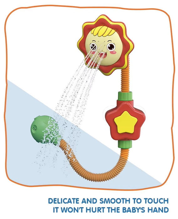Детска душ глава 18 месеца+, слънчоглед, пластмаса, регулируем, зелен/оранжев