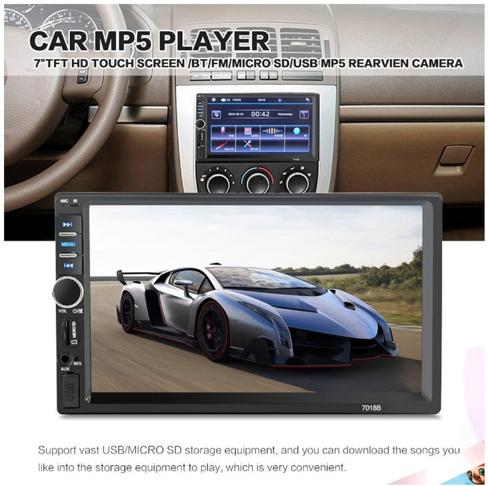 Casetofon Auto MP5 cu Ecran Touch HD de 7", 7018B, Bluetooth, Telecomanda, Negru