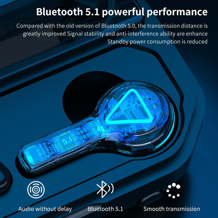 Безжични слушалки в ухо, Bluetooth 5.0, вграден микрофон, LCD дисплей, 50Hz-KHz, 108dB, 16Ω, 1.5A, 5V, черен