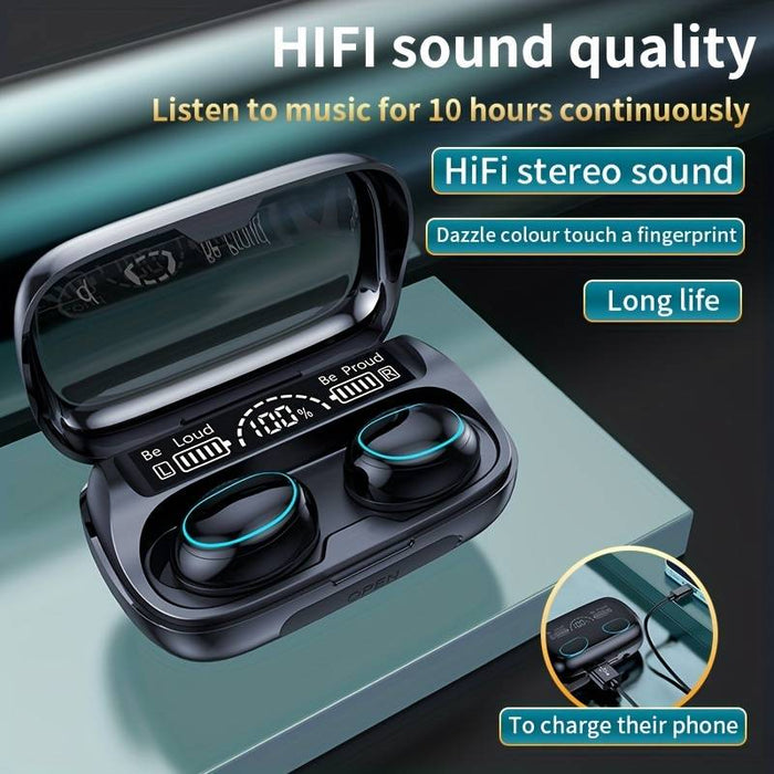 Ear Bluetooth fejhallgató, vezeték nélküli, érintés, hang, sztereó, fekete