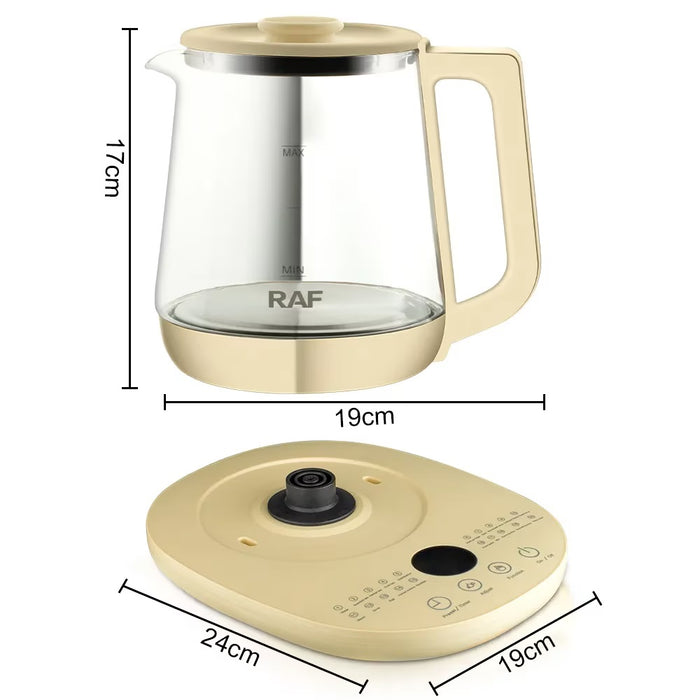 Ceainic Electric RAF 7937, Recipient din Sticla, 1.5L, Fara Fir, cu Control Temperatura, Crem