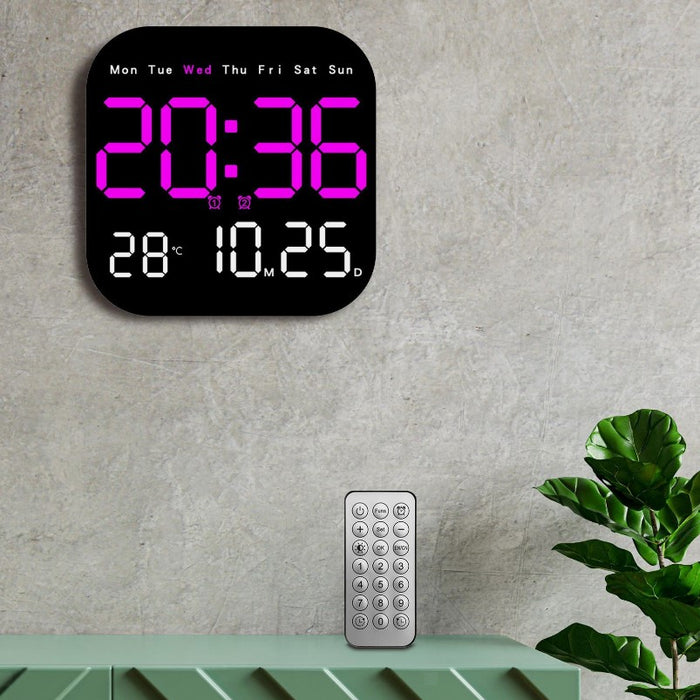Digitális fal vagy asztali óra, távirányítóval és instabil LED -mel, 6 funkciót jelenítsen meg