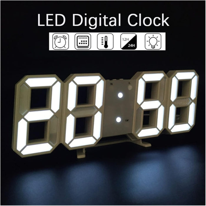 Digitális 3D LED -es világítási óra, irodai vagy falhoz, fehér
