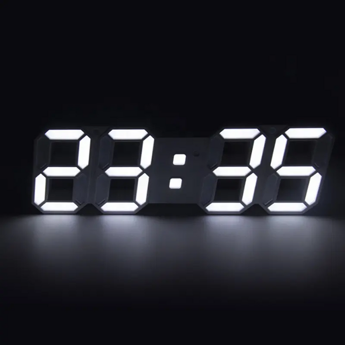 Digitális 3D LED -es világítási óra, irodai vagy falhoz, fehér