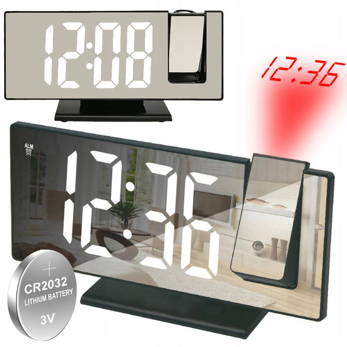 Многофункционален часовник с проекция LED и огледало, аларма, температура на дисплея LCD