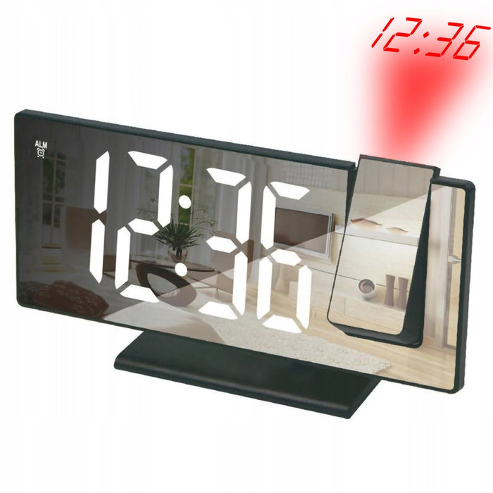 Многофункционален часовник с проекция LED и огледало, аларма, температура на дисплея LCD