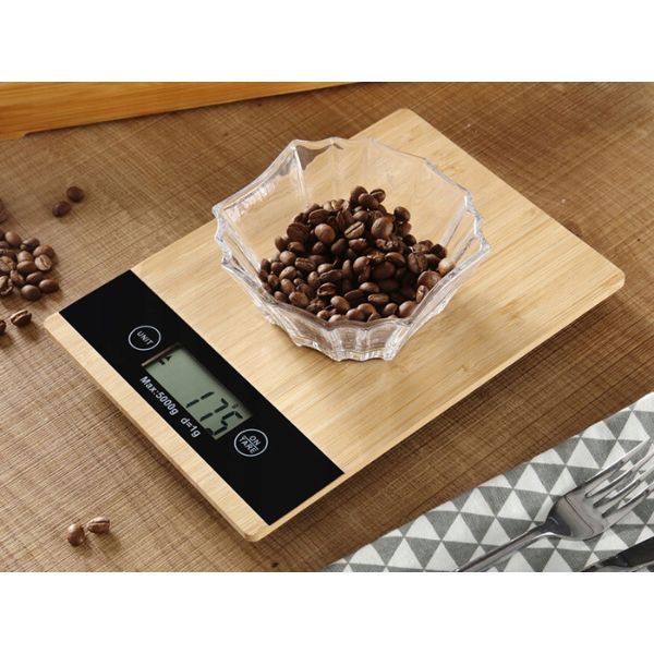 Ηλεκτρονικές κλίμακες κουζίνας μπαμπού, μέγιστη χωρητικότητα 5kg, με οθόνη LCD