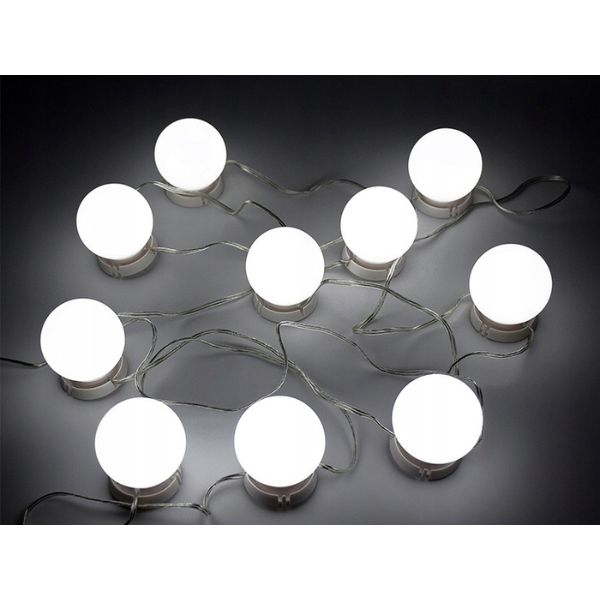 10 LED izzó készlet tükörhez tompító, 3 színes árnyalat, szívó vagy ragasztó szorítás