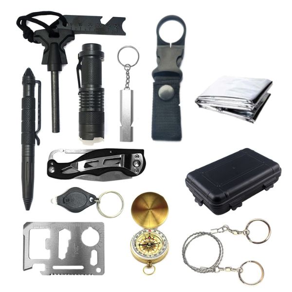 Kit multifunctional 12 in 1, excelent pentru drumetii, vanatoare, pescuit, camping